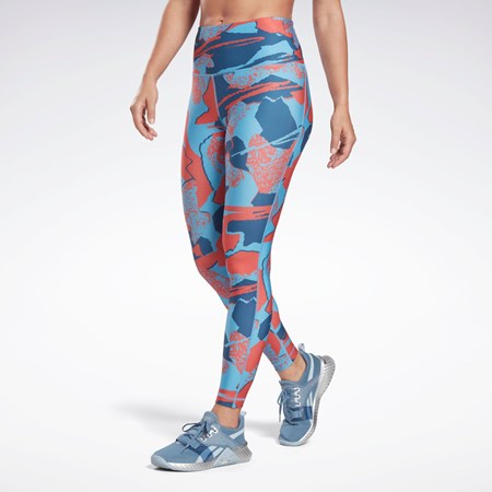 Reebok Workout Ready Printed Leggings Albastri | 4973028-LY